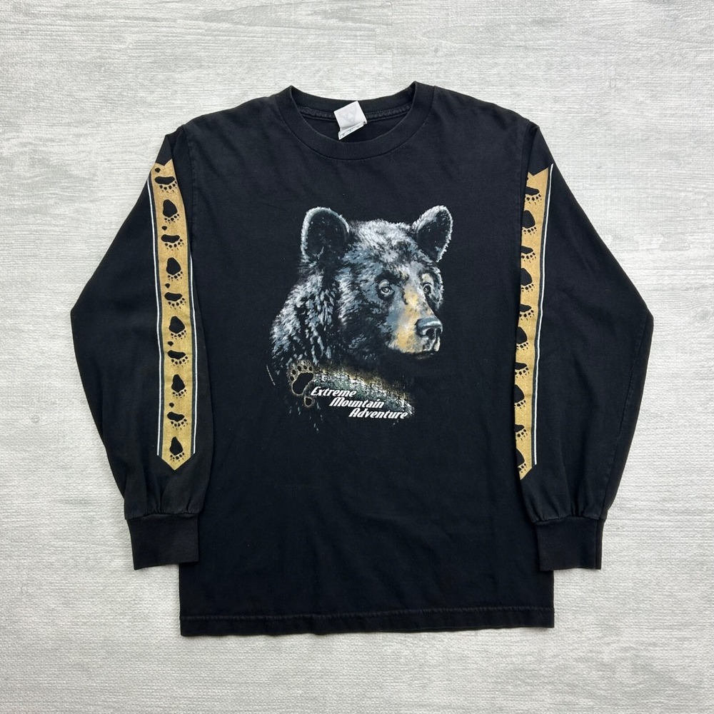 Vintage 90s Extreme Mountain Adventure Long Sleeve Shirt Size Small Black Bear